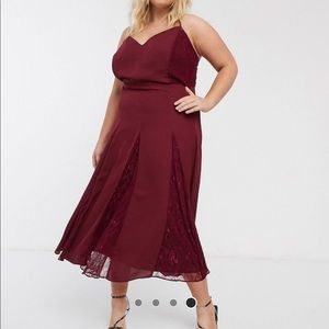 ASOS Curve Burgundy Lace Panel Dress size 16